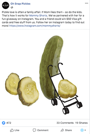 Element example of social media for Oh Snap! Pickles