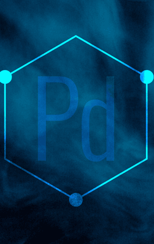 blue smoke with bright blue hexagon with faint Pd indicating Paid Media