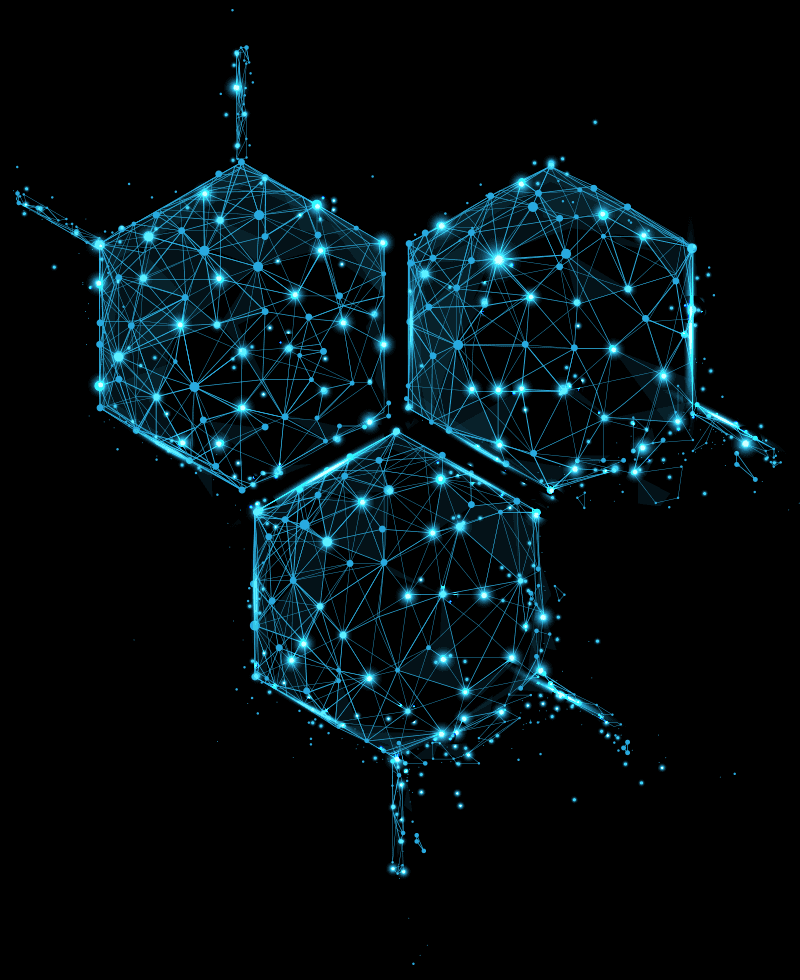 blue hexagon art on a black background